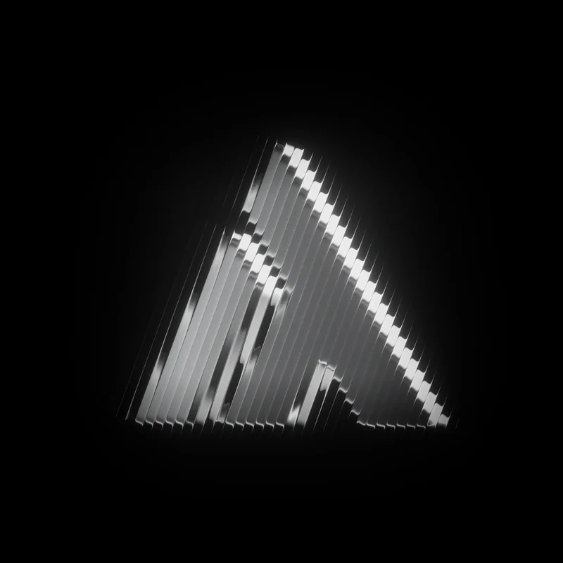 Elite — Light breaks a digital symbol into metallic layers. A study of reflections, rhythm and volume.